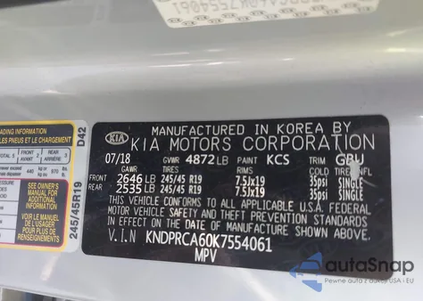 2019 Kia Sportage Sx Turbo из США, поврежденный, VIN KNDPRCA60K7554061